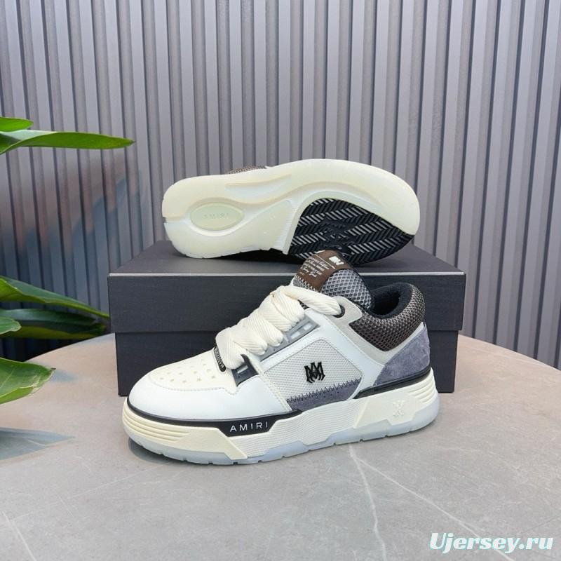 2024 Unisex Amiri White Grey Mesh Suede Sneakers MJ00360