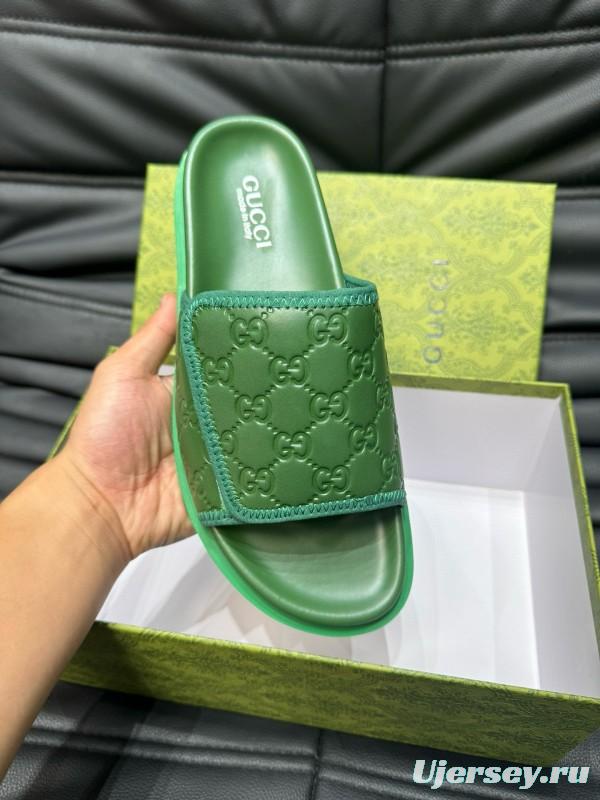 2024 Slippers Gucci Green Leather Slippers MJ00200