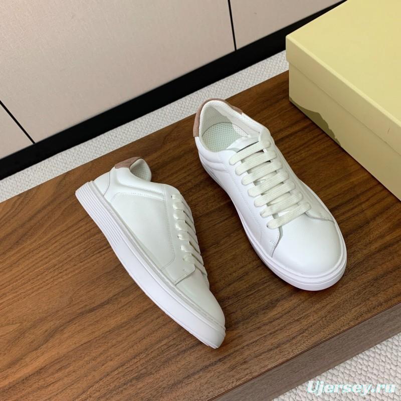 2025 Men Brunello Cucinelli White Leather Casual Sneakers Handmade KFY00310(M)