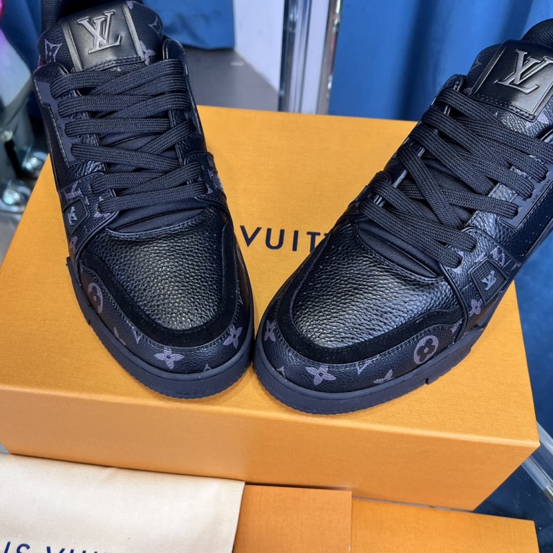 2025 Unisex Louis Vuitton Black Grey Leather Trainer