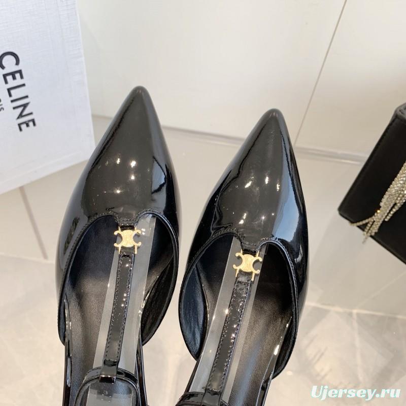 2025 Women Celine Black Patent Leather Slingback TRIOMPHE KFY00300