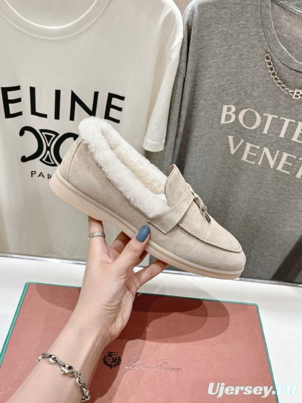 2024 Women LP Beige Suede Shearling Loafers