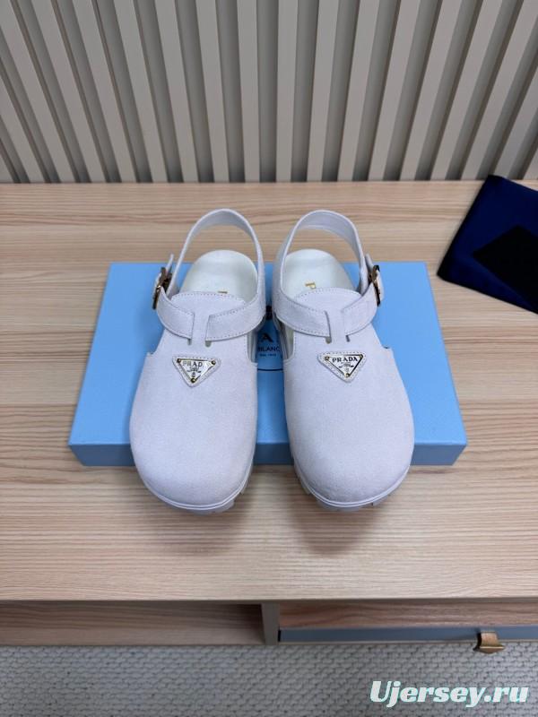 2025 Women Prada White Suede Sandals LY00280