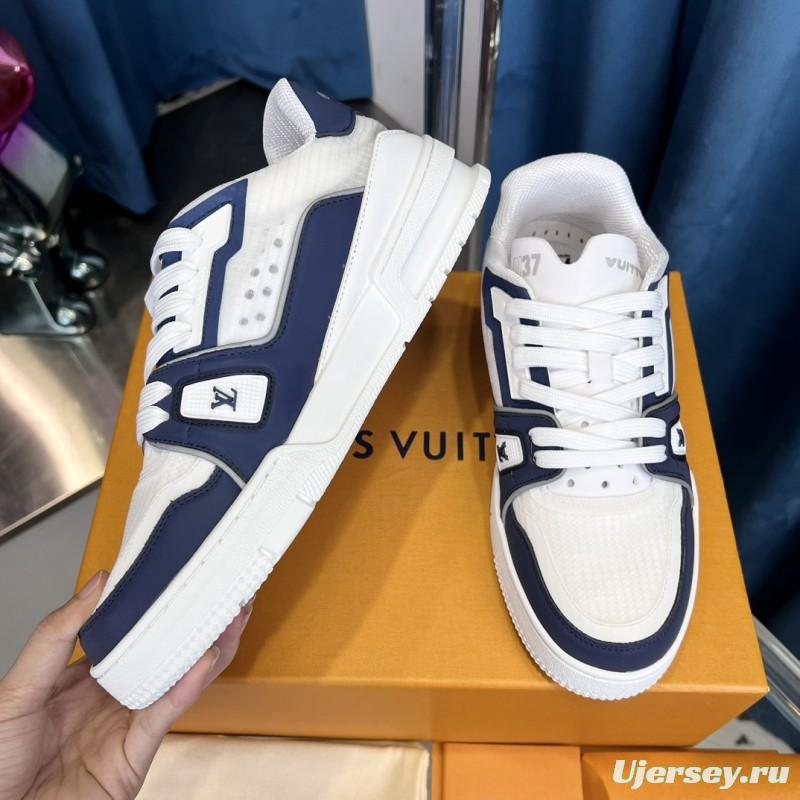2025 Unisex Louis Vuitton White Navy Leather Sneakers