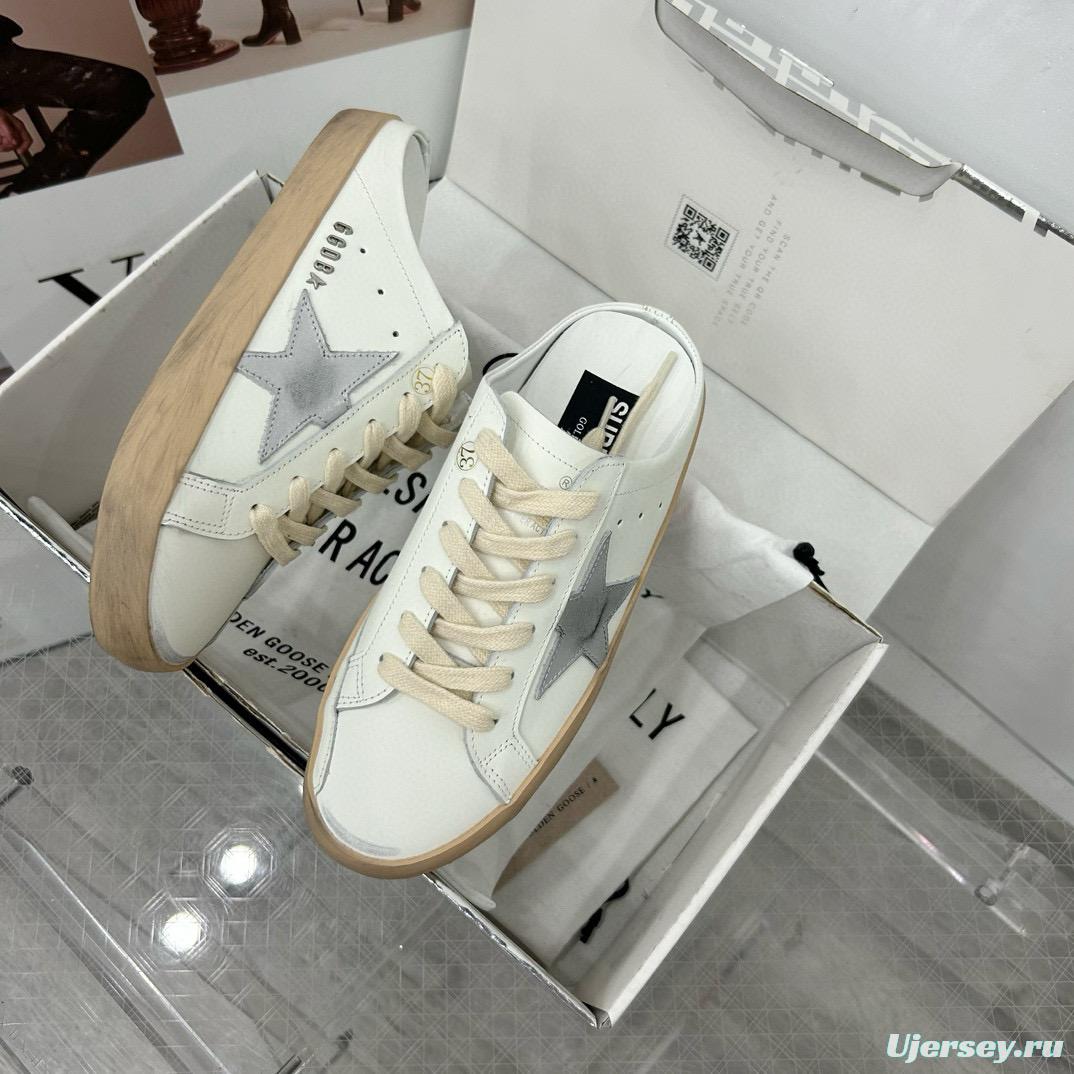 2025 GGDB White Grey Leather Slip-On Sneakers