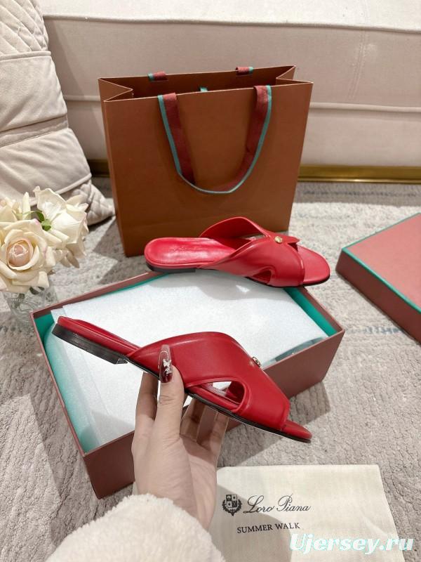 2025 Slippers LP Red Leather Slippers LY00270