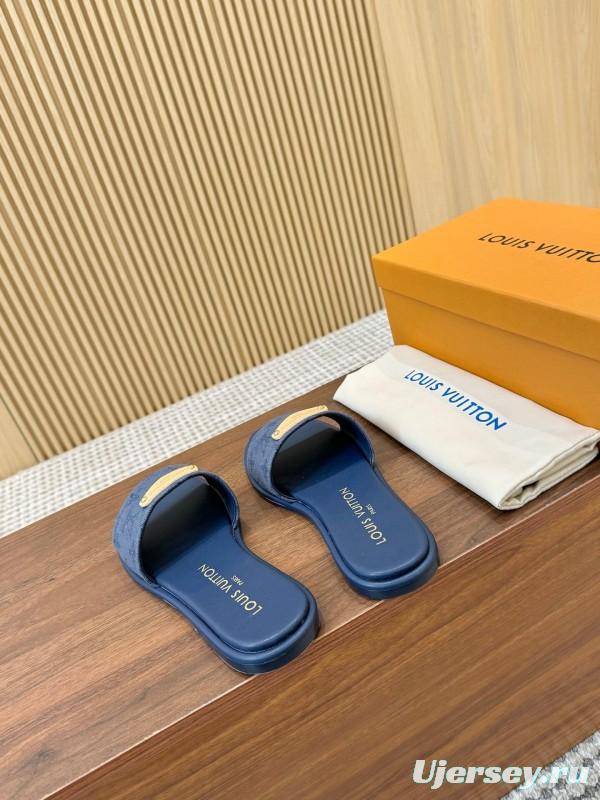 2025 LV Blue Leather Slippers LY00200