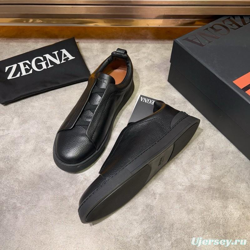 2024 Men Ermenegildo Zegna Black Calf Leather Sneakers MJ00280