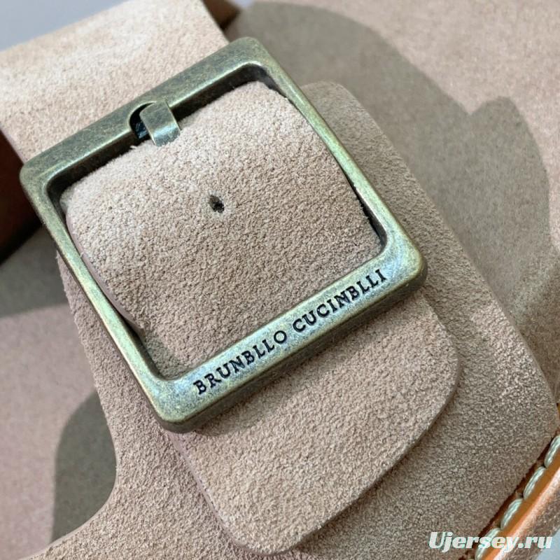 2025 Unisex Brunello Cucinelli Beige Suede Leather Slippers KFY00250