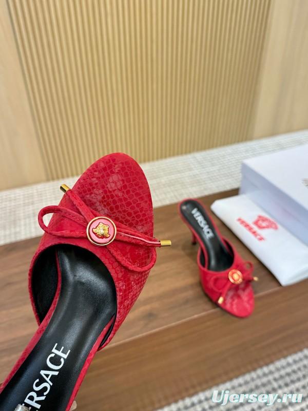 2025 Women VERSACE Red Leather Heels LY00250
