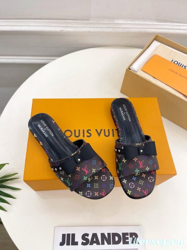 2025 Slippers Louis Vuitton Black Leather Flat Bow MJ00290