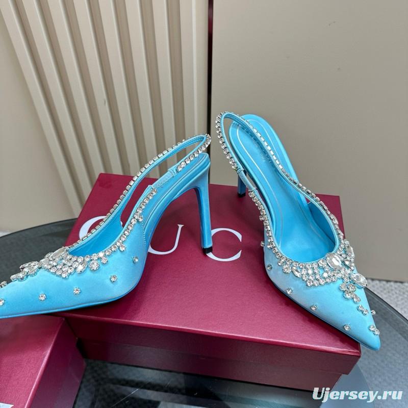 2025 Women Gucci Blue Silk Crystal Embellished Slingback Pumps MJ00340