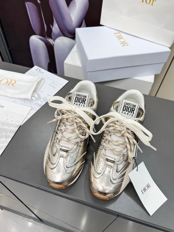 2025 Women Dior Silver Leather Suede Sneakers