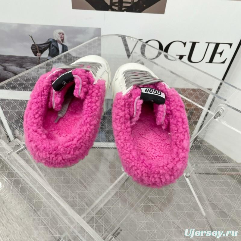 2025 Women GGDB White Pink Shearling Leather Sneakers
