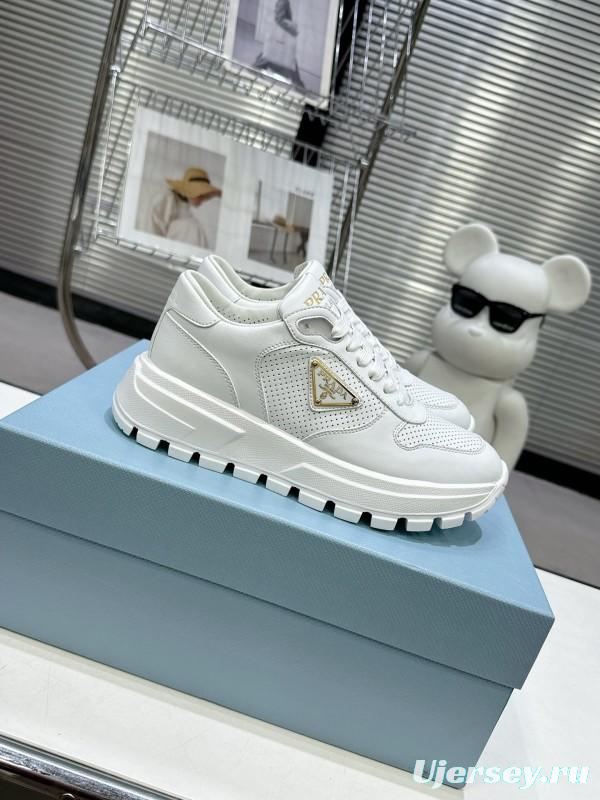 2025 Unisex Prada White Leather Sneakers KFY00310