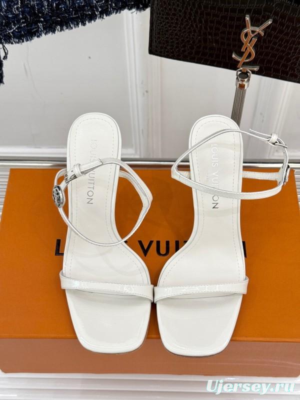 2025 Women Louis Vuitton White Leather Strappy Sandals KFY00280