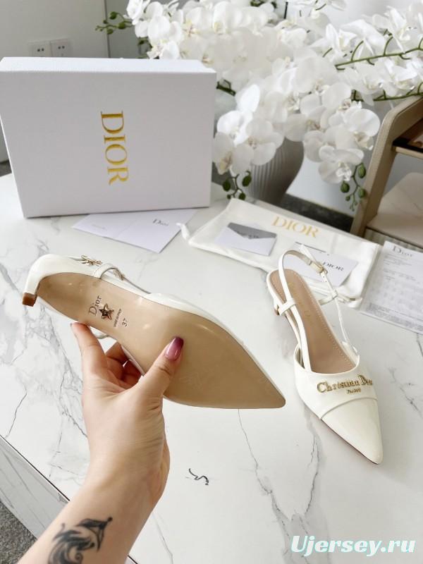 2025 Women Dior Ivory Leather Slingback High Heels KFY00310