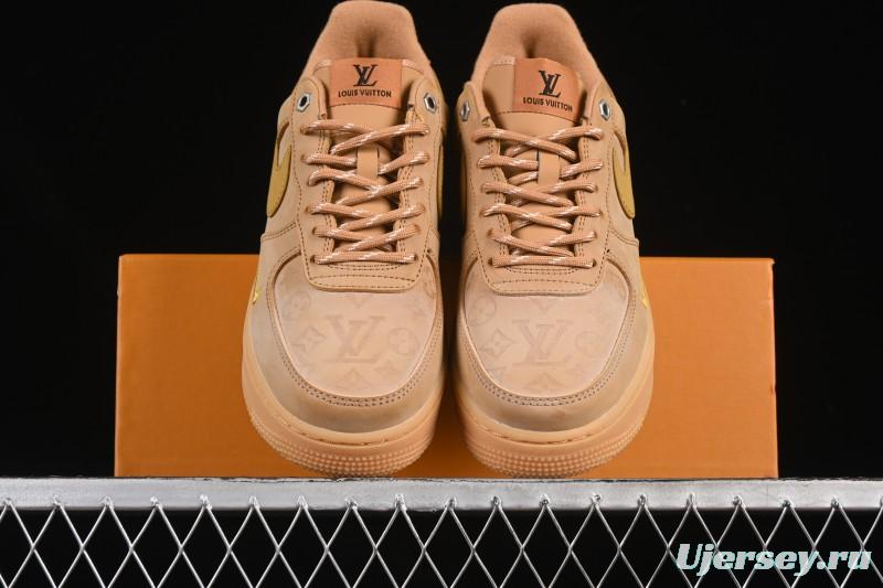 Louis Vuitton x Nike Air Force 1 '07 Low Casual Sneakers with Monogram Print in Wheat - CJ9179-200
