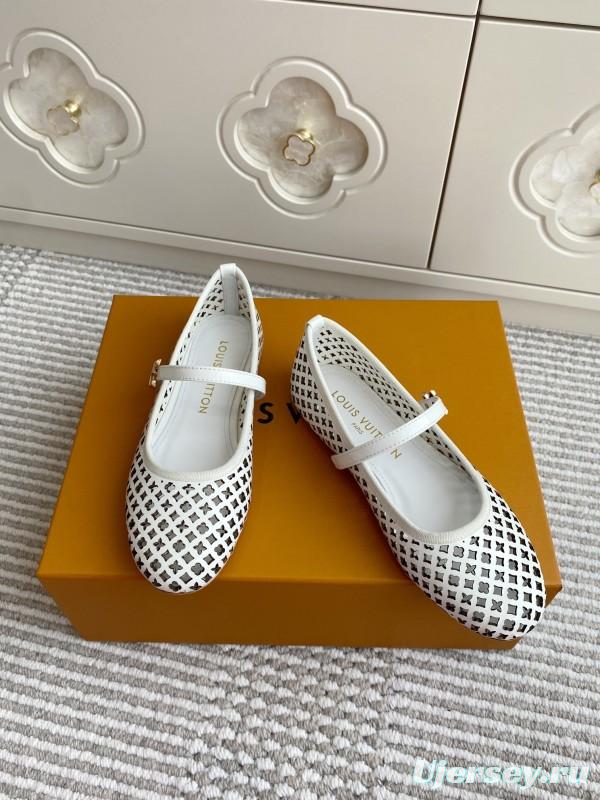 2025 Women Louis Vuitton White Leather Mary Jane Perforated KFY00310