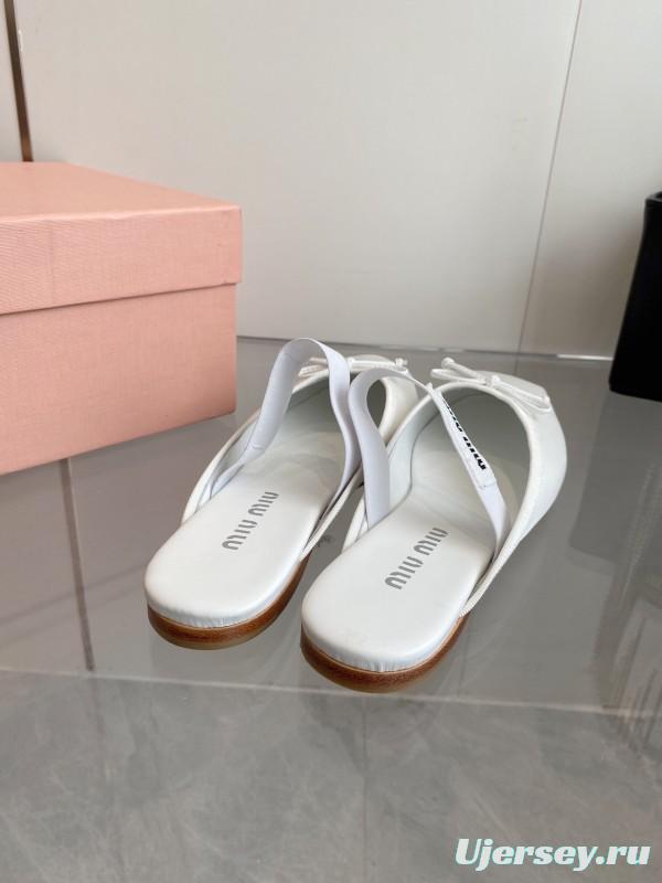 2025 Women Miumiu White Satin Ballet Flats Elastic Band KFY00280