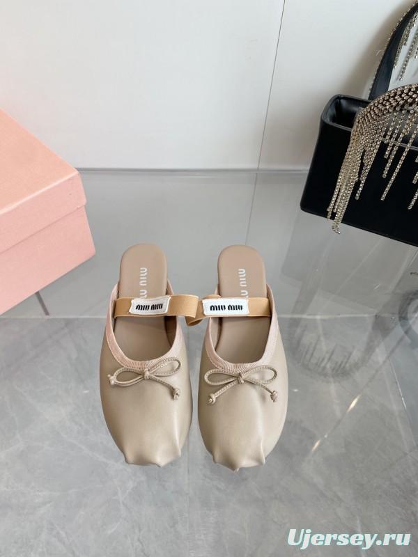 2025 Women Miu Miu Beige Suede Ballet Flats KFY00280