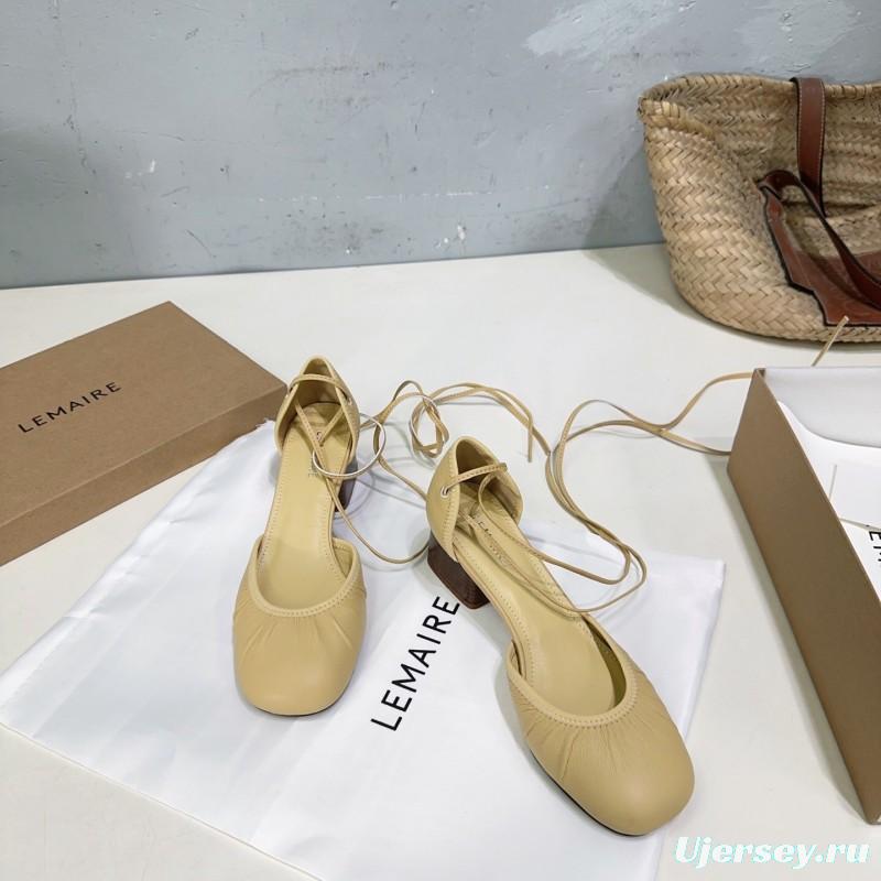 2025 Women LEMAIRE Light Yellow Lamb Leather Mid Heel Mary Jane KFY00300