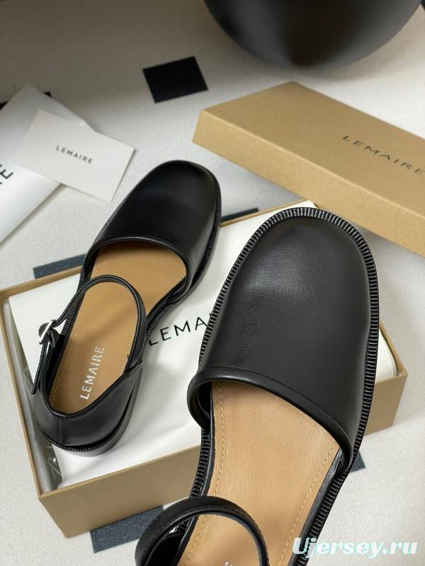 2025 Women Lemaire Black Leather Mary Jane Shoes KFY00320