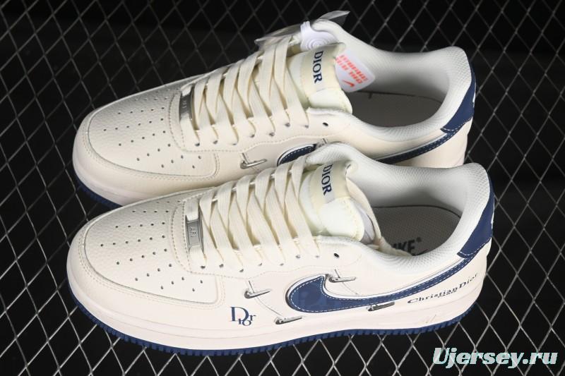 Nike Air Force 1 '07 Low Dior Collaboration Blue Four Small Silver Swoosh Casual Sneakers - XS2869-001