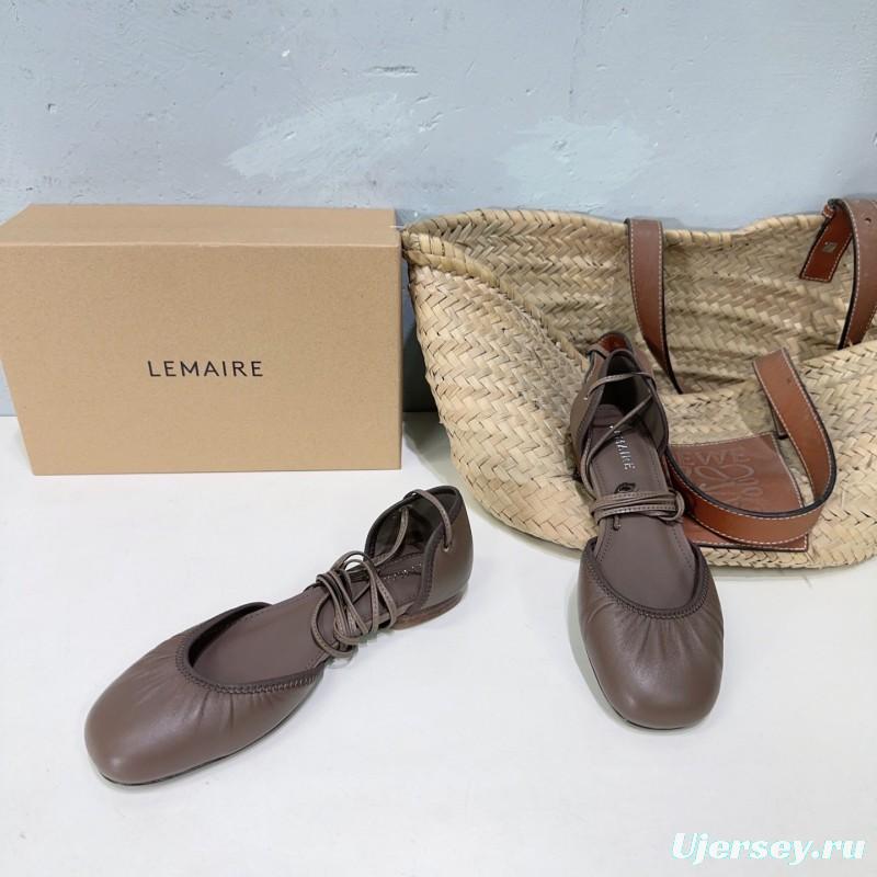 2025 Women LEMAIRE Brown Leather Ballet Flats