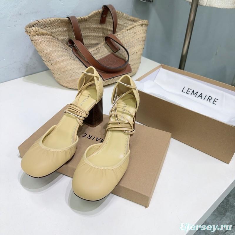 2025 Women LEMAIRE Pale Yellow Lambskin Mary Jane Heeled Shoes
