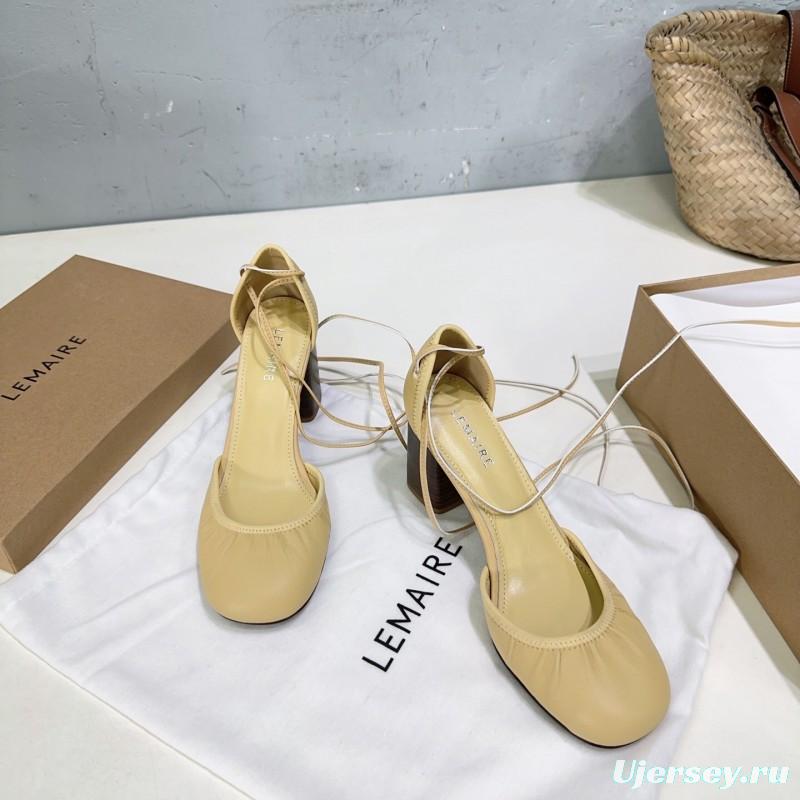 2025 Women LEMAIRE Pale Yellow Lambskin Mary Jane Heeled Shoes