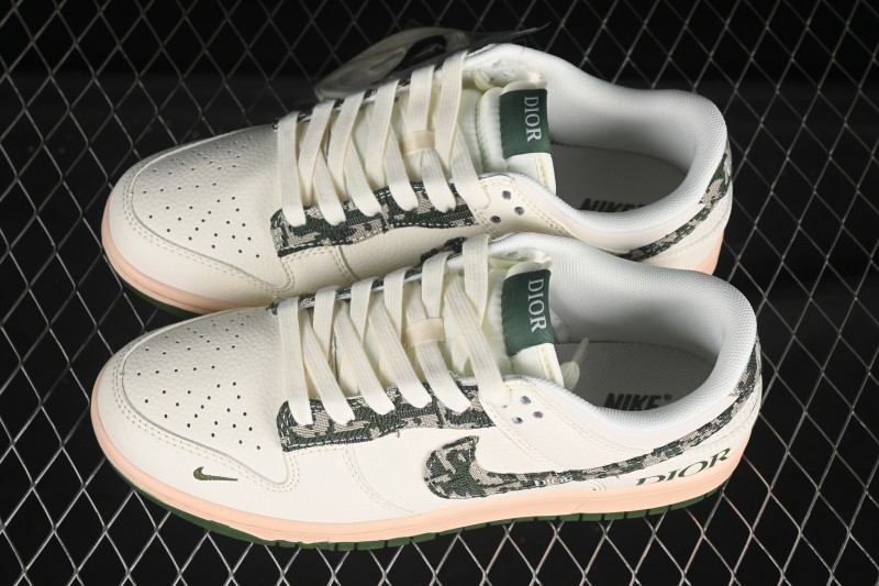 Nike SB Dunk Low Dior Collaboration Camouflage Green Swoosh Anniversary High-End Custom Low-Top Casual Skate Shoes - FC1688-226