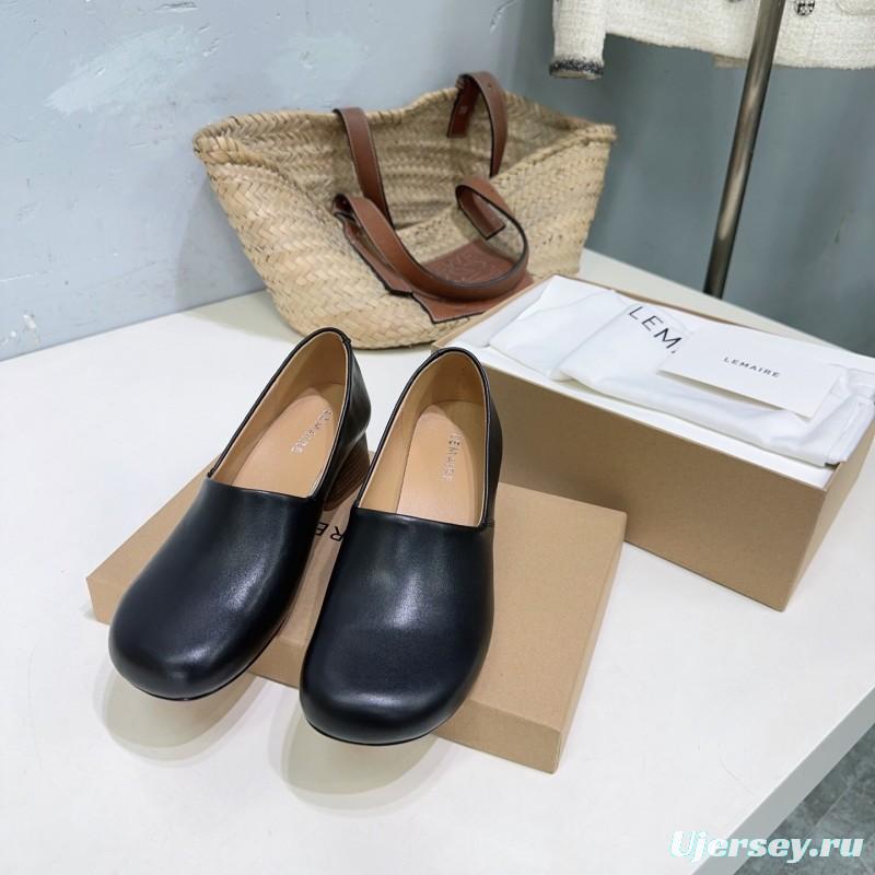 2025 Women LEMAIRE Black Leather Block Heel Shoes