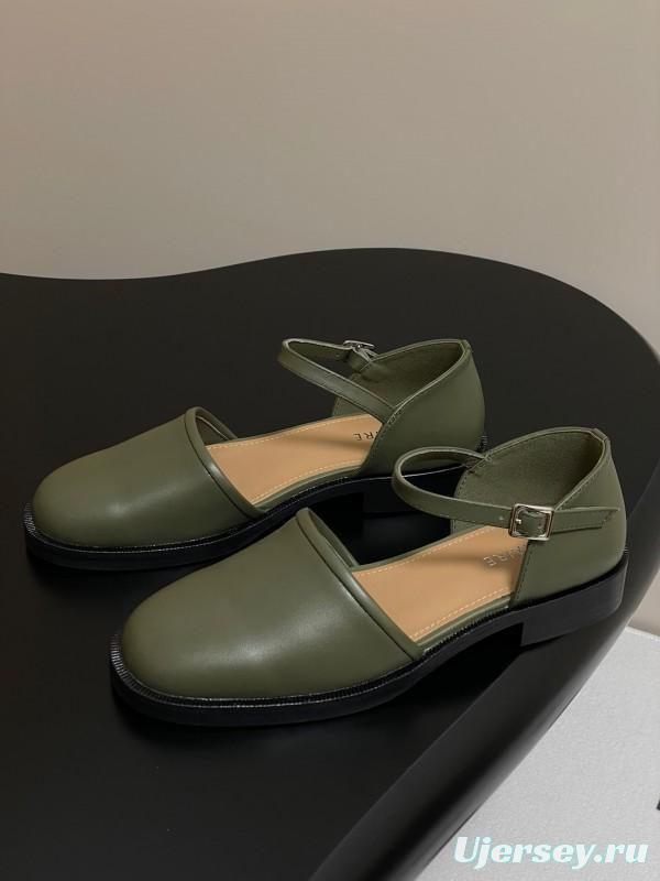 2025 Women Lemaire Green Leather Mary Jane Shoes