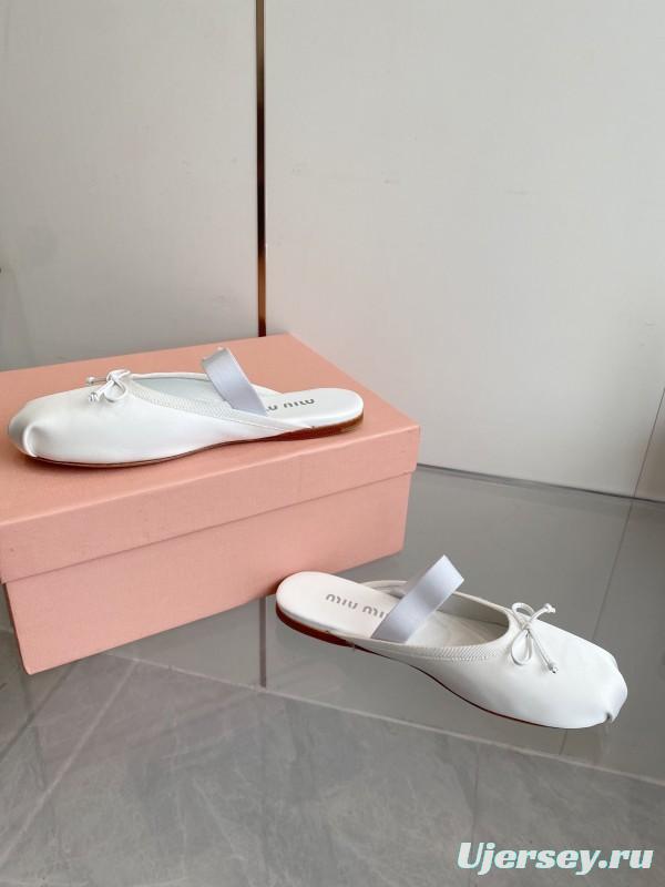 2025 Women Miumiu White Satin Ballet Flats Elastic Band KFY00280
