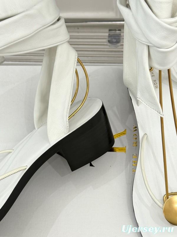 2025 Women Yves Saint Laurent White Leather Strappy Sandals KFY00300