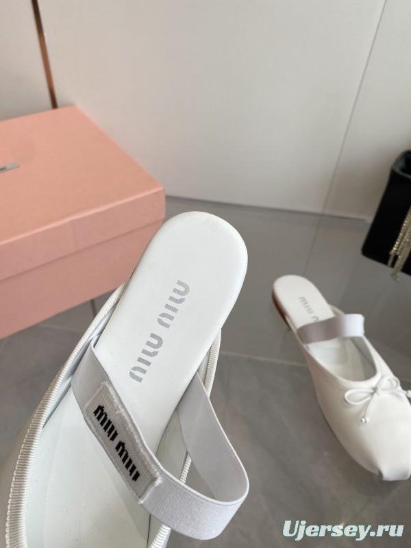 2025 Women Miumiu White Satin Ballet Flats Elastic Band KFY00280