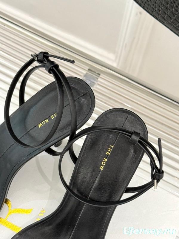 2025 Women Yves Saint Laurent Black Leather High Heel Sandals KFY00270