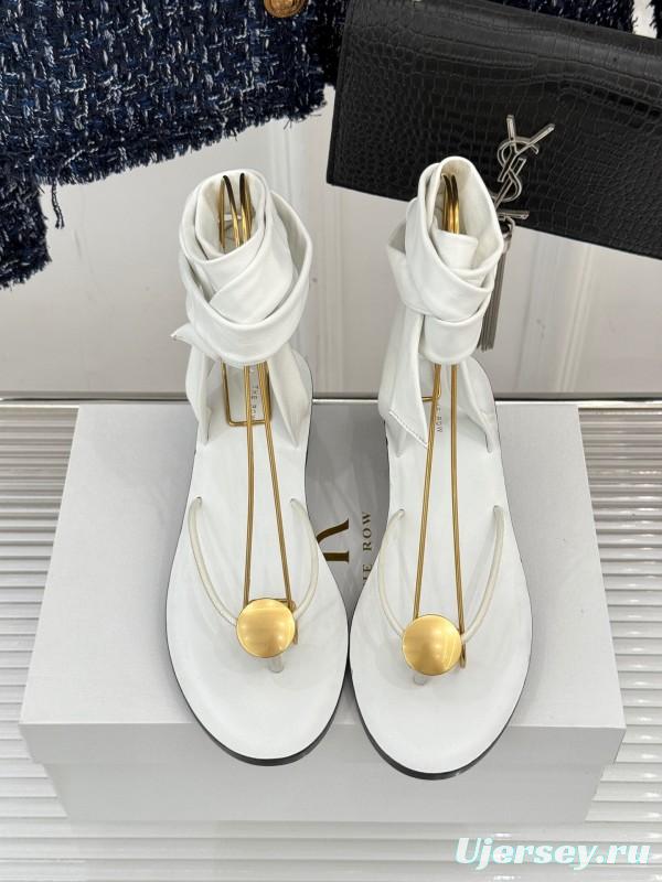 2025 Women Yves Saint Laurent White Leather Strappy Sandals KFY00300