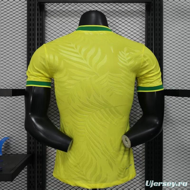 Player Version 2025 Brazil Yellow with Green Animal Pattern Jersey