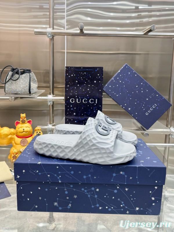 2025 Men Gucci Light Blue Rubber Slippers Interlocking G KFY00170