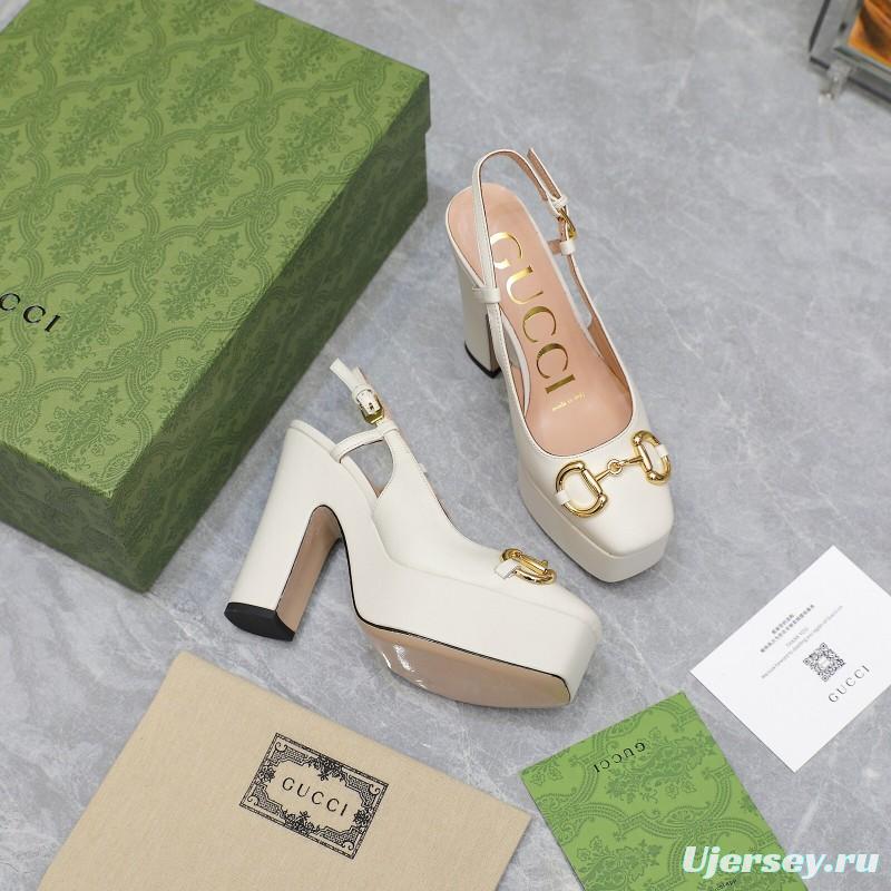 2025 Women Gucci White Lamb Leather Platform High Heels KFY00320