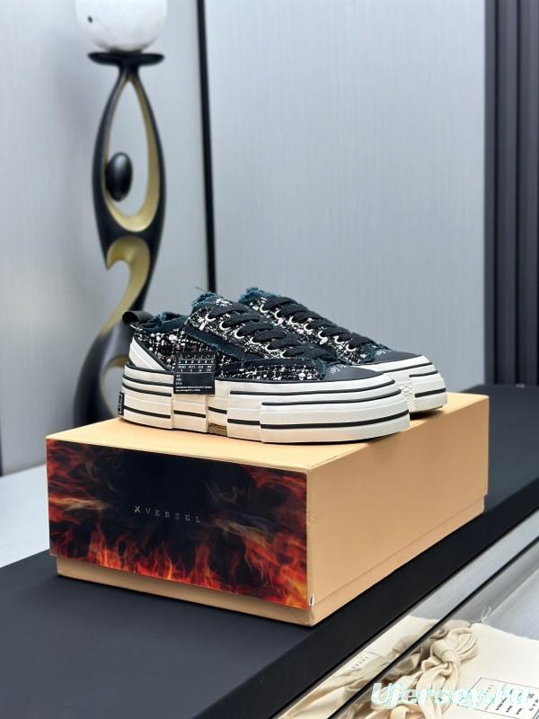 2025 Unisex XVESSEL Black White Canvas Platform Vulcanized Sneakers AS00260