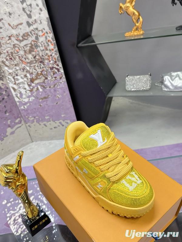 2025 Unisex Louis Vuitton Yellow Crystal Mesh Plimsolls Bing Bing AS00420