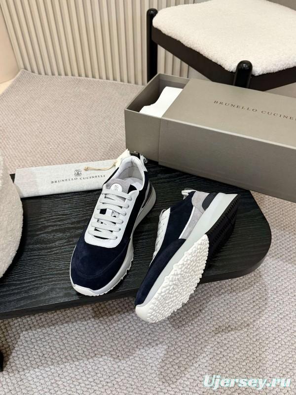 2025 Men Brunello Cucinelli Black White Blue Suede Sneakers AS00320