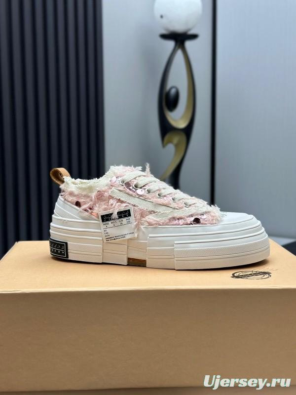 2025 Women XVESSEL Pink White Canvas Plimsolls Distressed AS00260