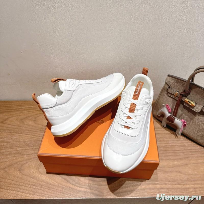 2025 Unisex Hermès White Leather Fabric Sneakers AS00400