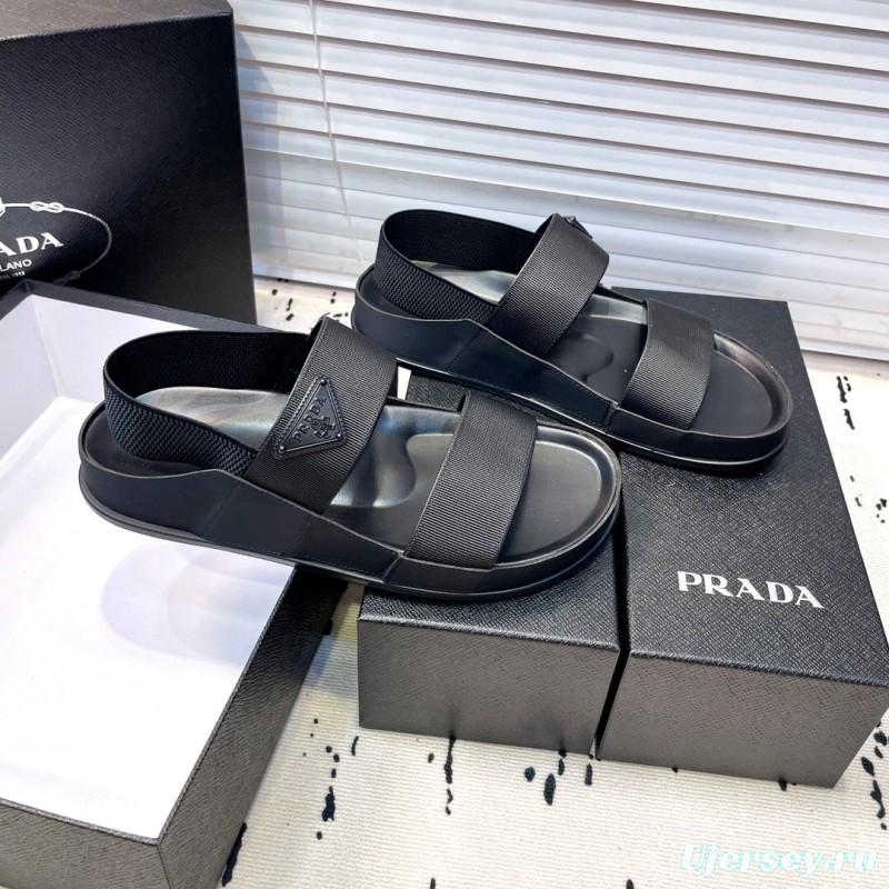 2025 Men Prada Black Fabric Sandals Original Sole KFY00230