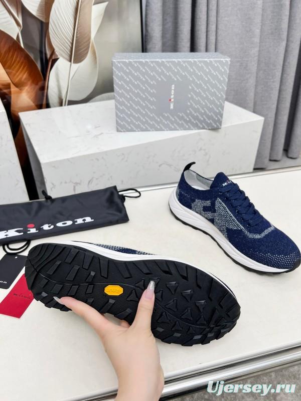 2025 Unisex Kiton Blue White Knit Sneakers AS00320