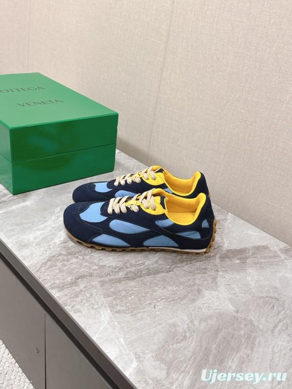 2025 Unisex Bottega Veneta Blue Yellow Nylon Suede Sneakers KFY00290